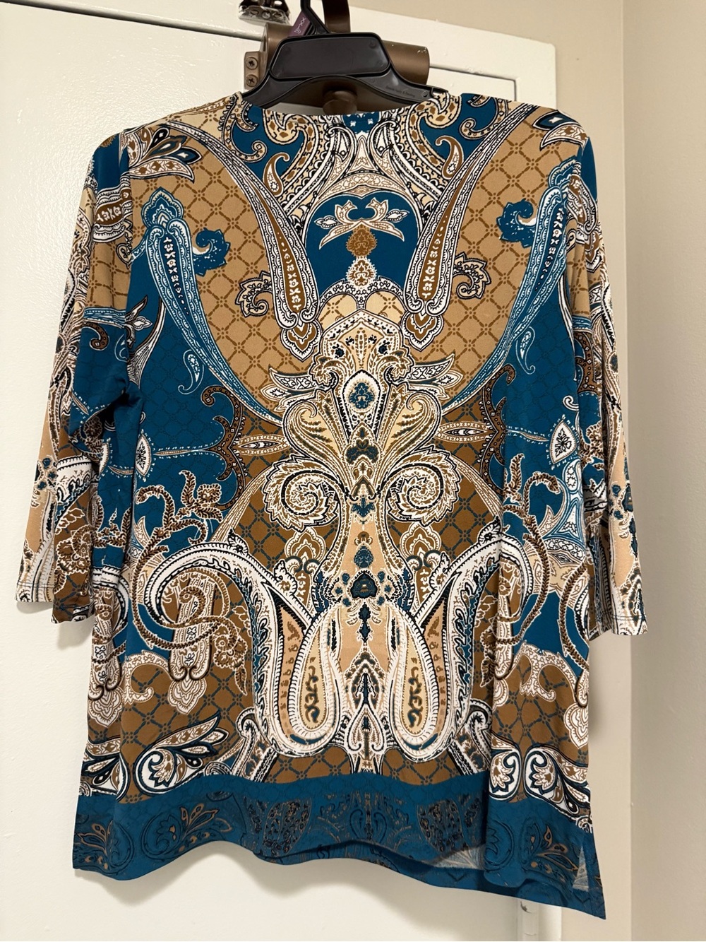 Allison Daley Teal and Tan Paisley Print Stretch Tunic - Picture 3 of 3